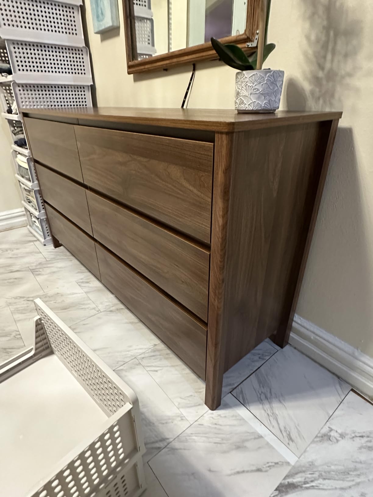 Walnut Dresser for Bedroom, 5 Drawer Dresser with Wood Legs, Tall Wood Dresser, Mid Century Modern Chest of Drawers customer photo 2