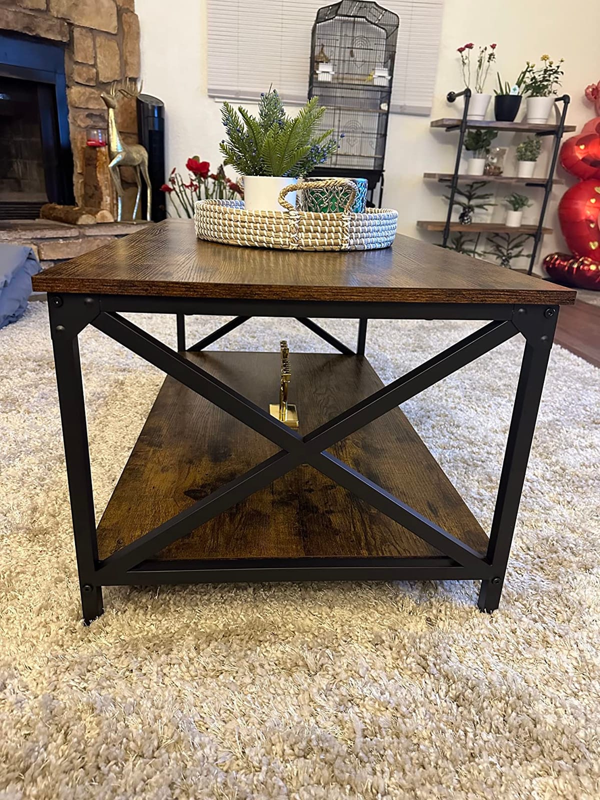 VASAGLE Coffee Table, 2-Tier Center Table with Rustic Charm and Clean Lines | Farmhouse Style, for Living Room, 21.7 x 39.4 x 17.7 in, Honey Brown, Koni Collection ULCT270K101 customer photo 2