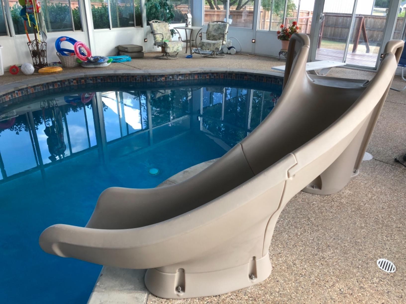 S.R.Smith Cyclone Pool Slide, Sandstone – Premium Water Slide with Right Curve for Inground Swimming Pool – Deck Mounted with Enclosed Ladder for Safety customer photo 1