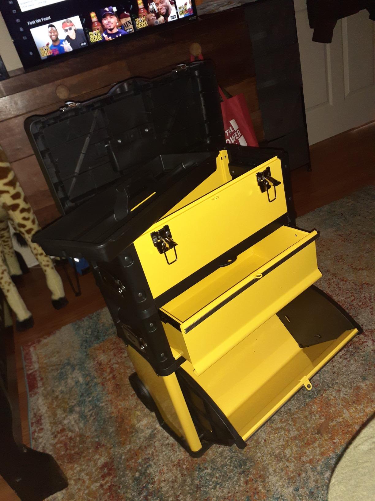 Stalwart 3-in-1 Portable Tool Box on Wheels, Yellow/Black, 20.5x12x28-Inch customer photo 1