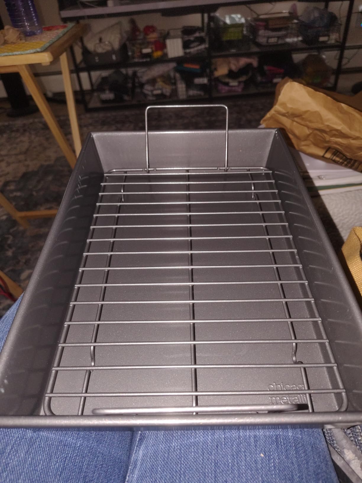 CHICAGO METALLIC Roaster Broiler With Rack, 1 EA | Small Roasting Pan 13.5 x 9.5 Inch, Carbon Steel Rectangular Roaster with Nonstick Coating, Flat Rack with Fold-Out Handles customer photo 2