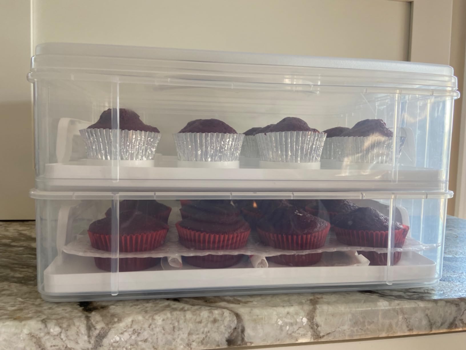Snapware (2-Layer, 24 Cupcakes Plastic Detachable Cupcake Carrier | Storage container with lid and handle, freezer, dishwasher, & microwave safe customer photo 2