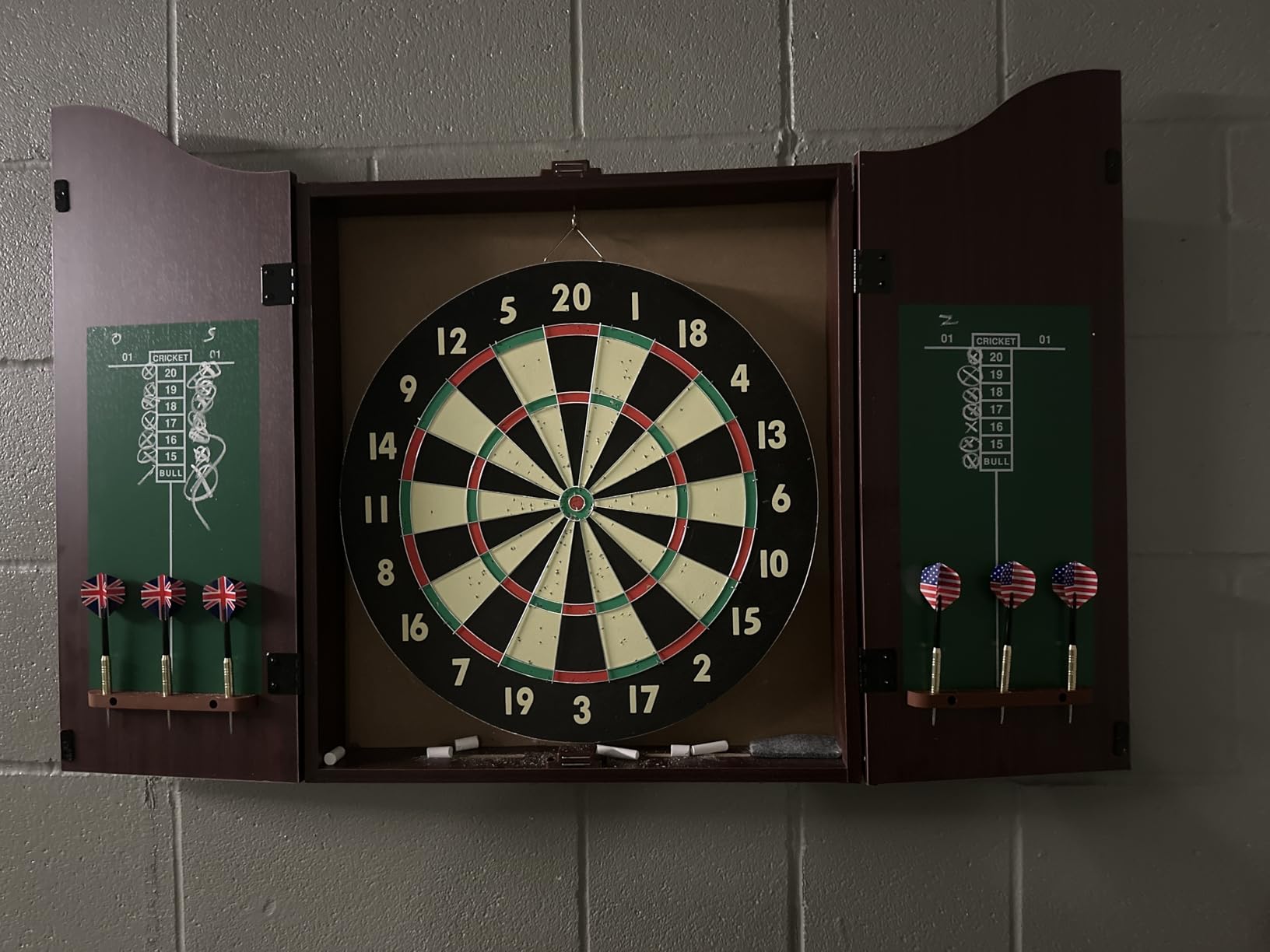 Trademark Poker Dart Board Cabinet Set with 18” Dartboard, Walnut, 20”x25” customer photo 1