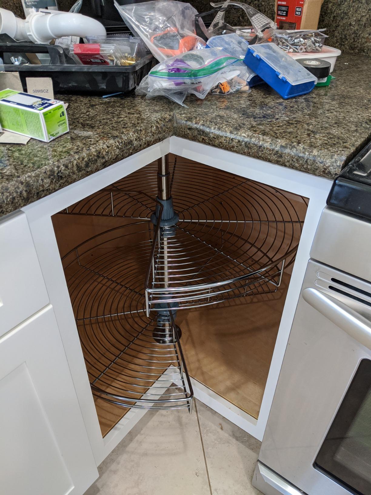 Dowell Base Cabinet Kidney Shape Dia.28 270° Lazy Susan, 2 Shelves, Kitchen Base Corner Cabinet Organizer (Chrome 4001 270 28) customer photo 1