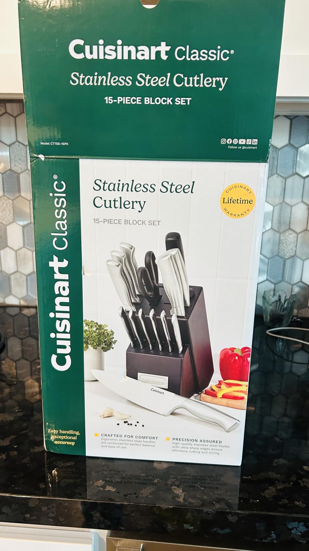 Cuisinart 15-Piece Stainless Steel Hollow Handle Block Set, C77SS-15PK | Kitchen knife set with high-carbon stainless steel blades, sharpening steel, household shears & wooden block, C77SS-15PK customer photo 2