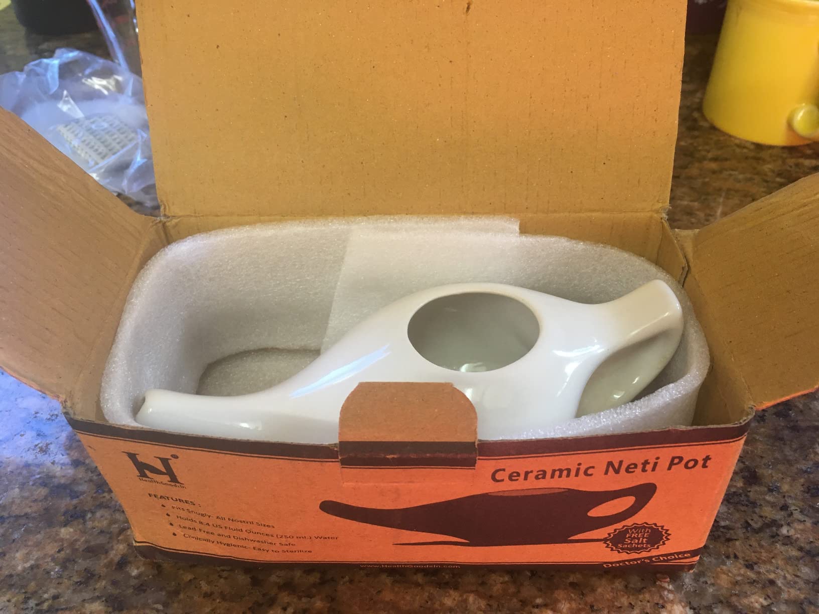Ceramic Neti Pot Premium Handcrafted, Nose Cleaner for Sinus Dishwasher Safe with 2 Silicone Nozzle Tip, 225 Ml Capacity - White Color customer photo 1