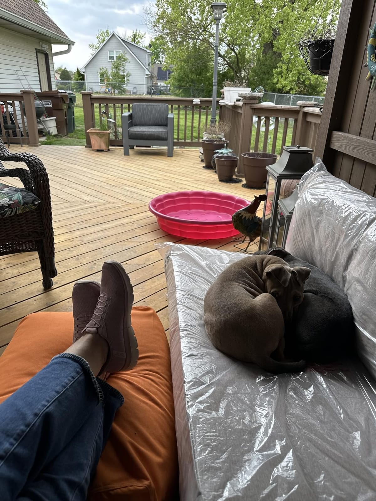 Jaxx Leon Outdoor Bean Bag Ottoman, Taupe Striped customer photo 1