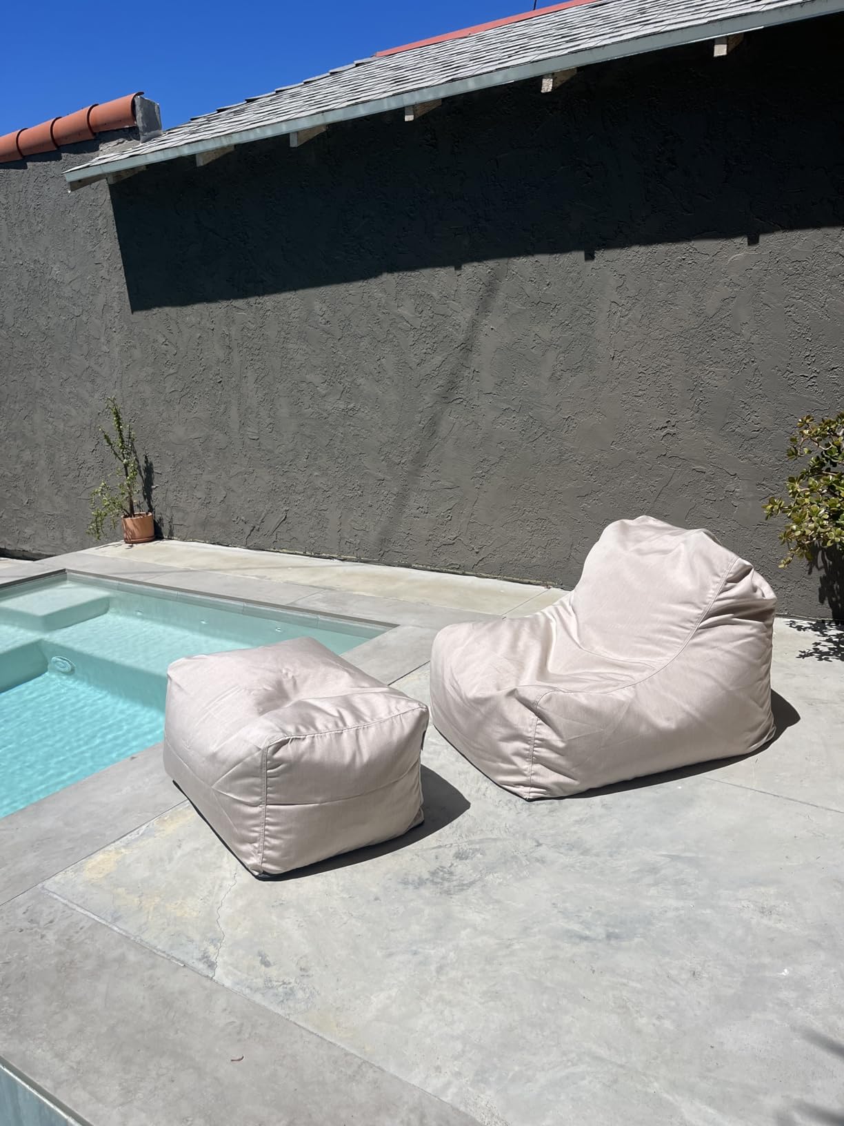 Jaxx Leon Outdoor Bean Bag Ottoman, Taupe Striped customer photo 2