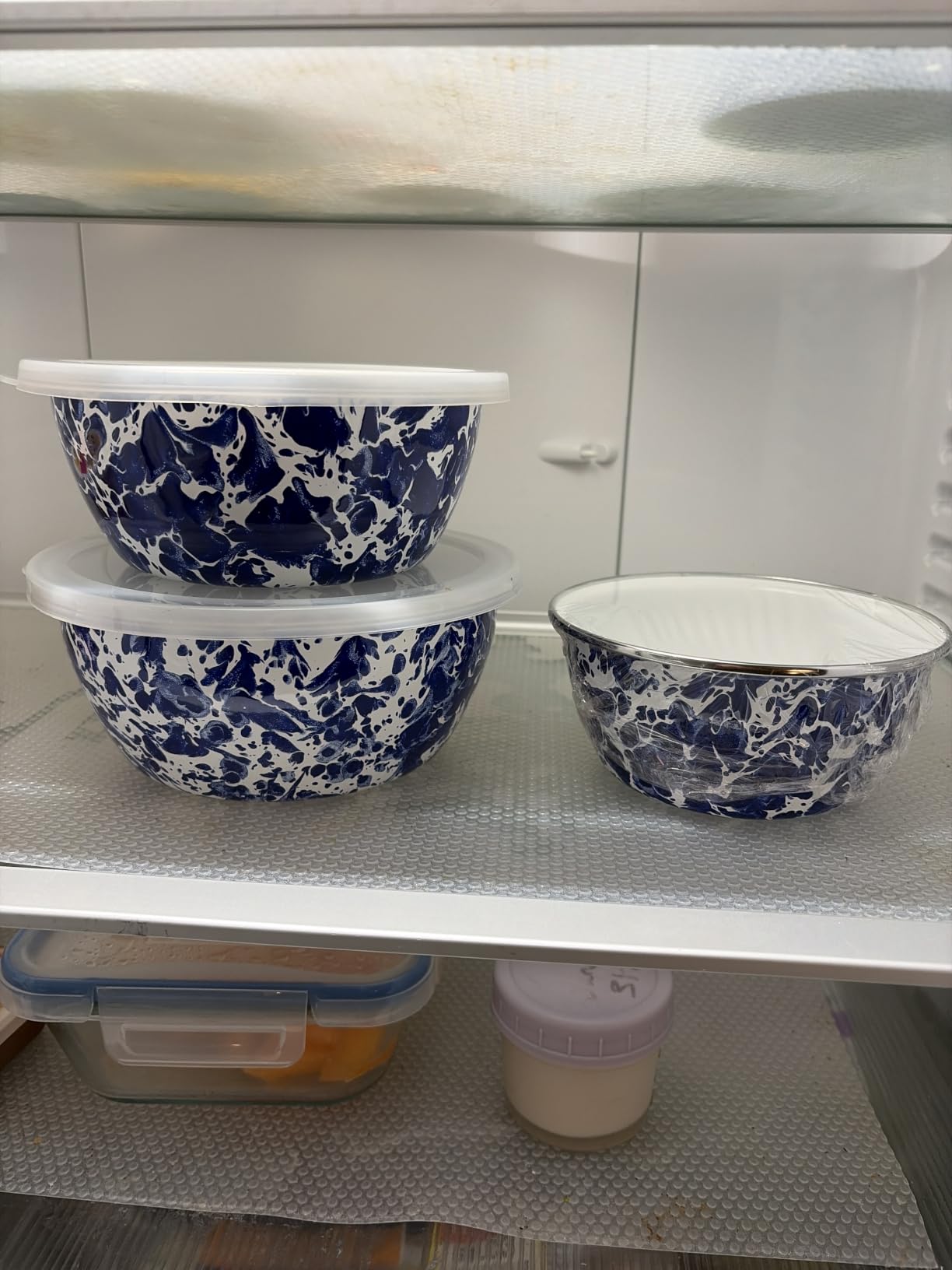 Golden Rabbit Enamelware Nesting Storage Bowls with Lids, Set of 3, Cobalt Swirl customer photo 1