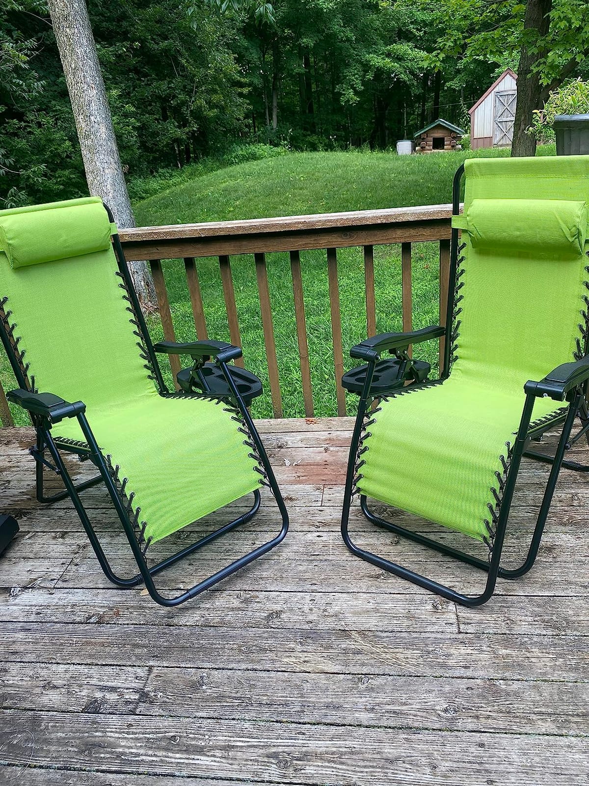 Goplus Zero Gravity Lounge Chairs, 160°Adjustable Folding Recliner w/Pillow and Cup Holder, 350LBS Comfy Outdoor Lounge Chairs for Patio, Lawn, Yard & Camp(1, Green) customer photo 1