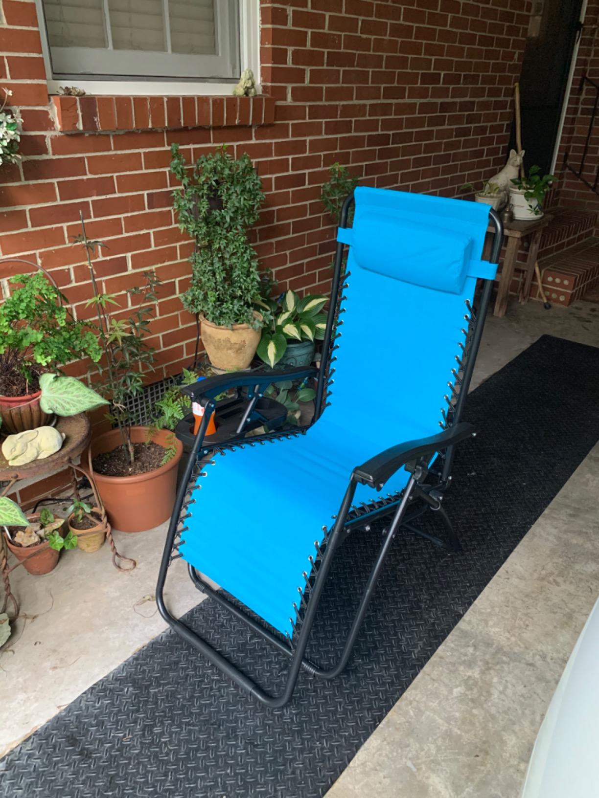 Goplus Zero Gravity Lounge Chairs, 160°Adjustable Folding Recliner w/Pillow and Cup Holder, 350LBS Comfy Outdoor Lounge Chairs for Patio, Lawn, Yard & Camp(1, Green) customer photo 2