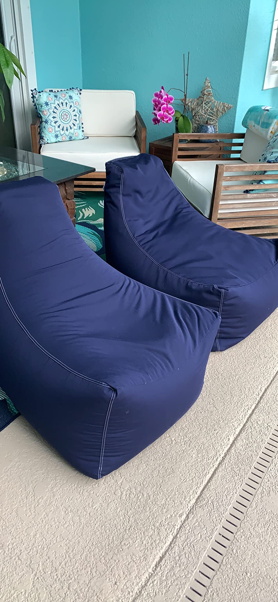 Jaxx Juniper Outdoor Bean Bag Patio Chair & Poolside Lounge, Navy Striped customer photo 2