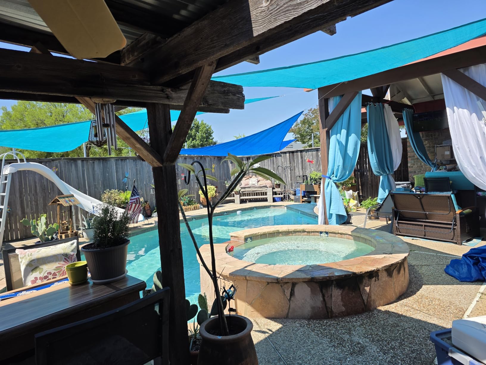Patio Paradise 16' x 16' x 16' Sun Shade Sail Triangle Canopy Shade Cloth Fabric Sunlight Block Patio Pergola Cover HDPE Deck Awning for Outdoor Backyard Roof Shading, Turquoise customer photo 2