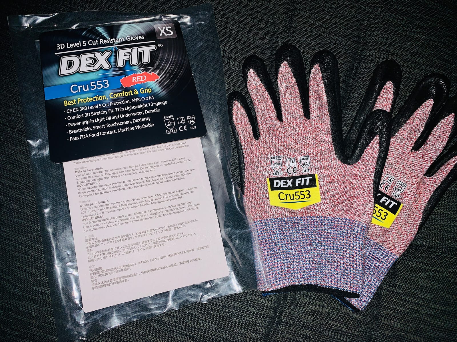 DEX FIT Level 5 Cut Resistant Gloves Cru553, 3D-Comfort Fit, Firm Grip, Thin & Lightweight, Touch-Screen Compatible, Durable, Breathable & Cool, Machine Washable; Grey L (9) 1 Pair customer photo 2