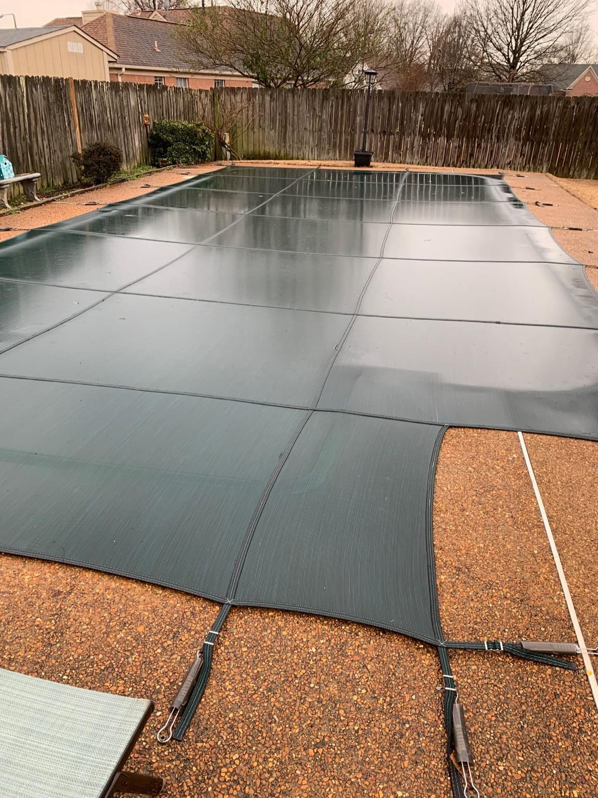 16'x32' Mesh - CES Rectangle Inground Safety Pool Cover - 16 ft x 32 ft In Ground Winter Cover with 4'x8' Center End Steps (Green) customer photo 1