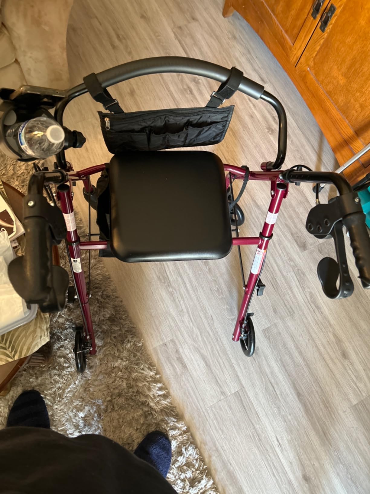 Medline Steel Rollator Walker with Seat, Burgundy, 350 lb. Weight Capacity, 6” Wheels, Foldable, Adjustable Handles, Rolling Walker for Seniors, Walker for Mobility Impaired customer photo 1