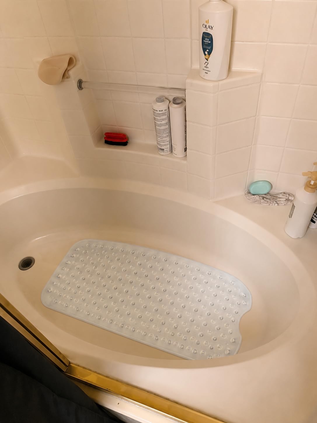 YINENN Bath and Shower Safety Mats 40x16 inch, Non Slip with Suction Cups for Bathroom Stall and Tub Floor, Extra Large and Machine Washable, Drain Holes Keep Bathtub Clean, Clear customer photo 2