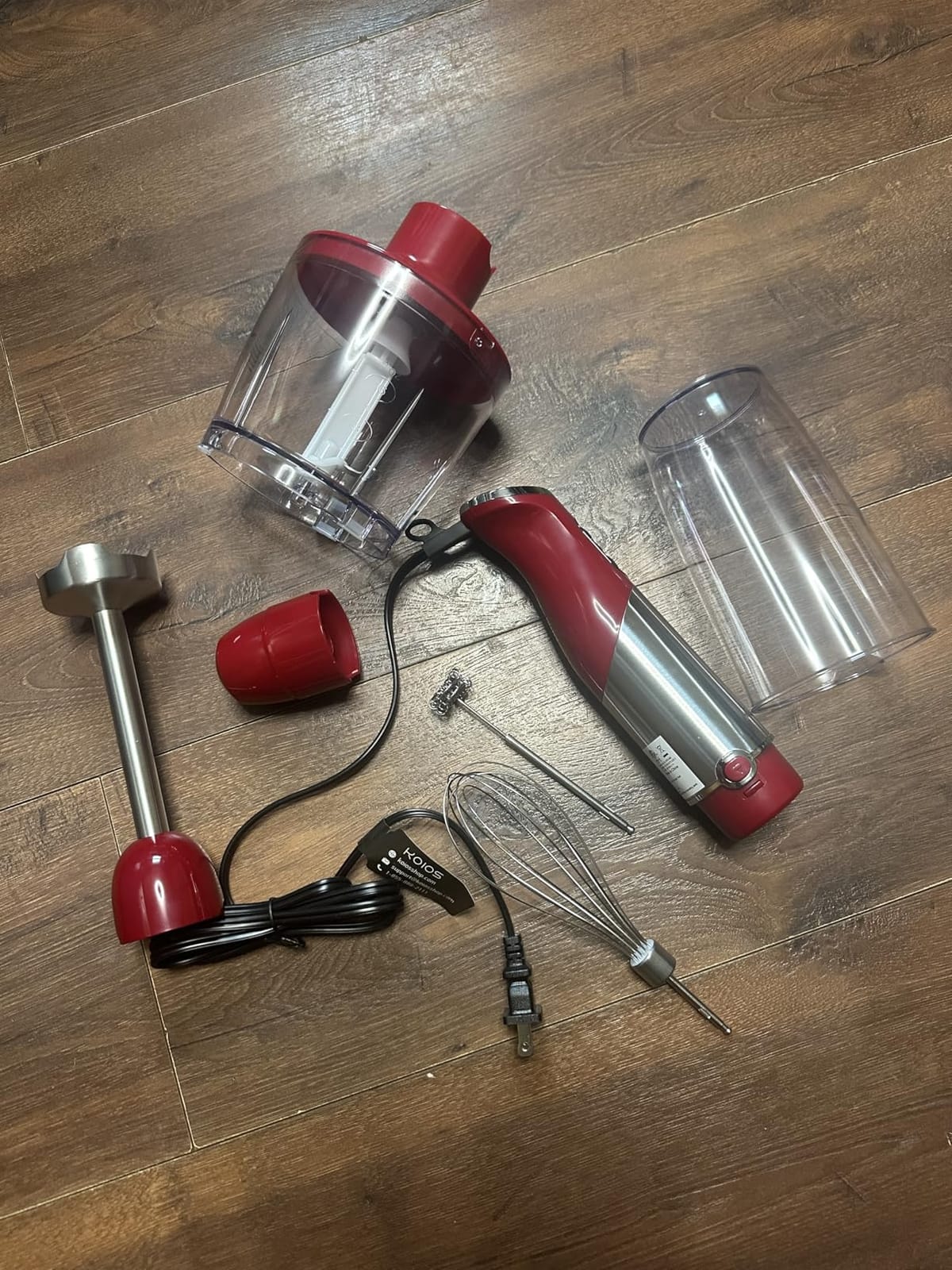 KOIOS 5-in-1 Hand Immersion Blender, 1000W 12 Speed Handheld Blender Stick with Copper Motor Stainless Steel Blade, 600ml Mixing Beaker, 500ml Food Processor, Whisk, Milk Frother, Non-BPA, Red customer photo 1