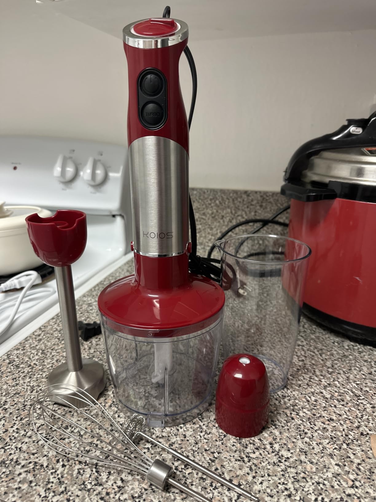KOIOS 5-in-1 Hand Immersion Blender, 1000W 12 Speed Handheld Blender Stick with Copper Motor Stainless Steel Blade, 600ml Mixing Beaker, 500ml Food Processor, Whisk, Milk Frother, Non-BPA, Red customer photo 2