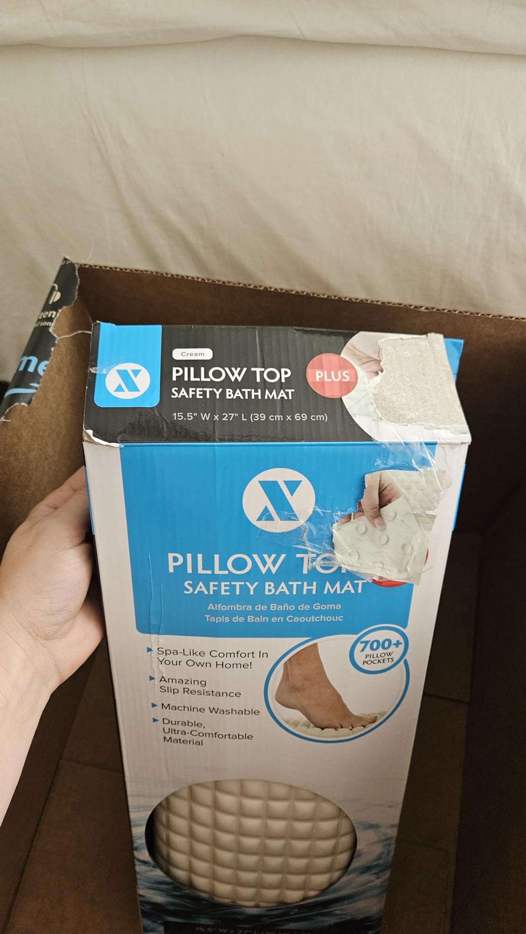 SlipX Solutions Pillow Top Soft Padded Non Slip Bathtub Mat, 27x15.5, Cream customer photo 1