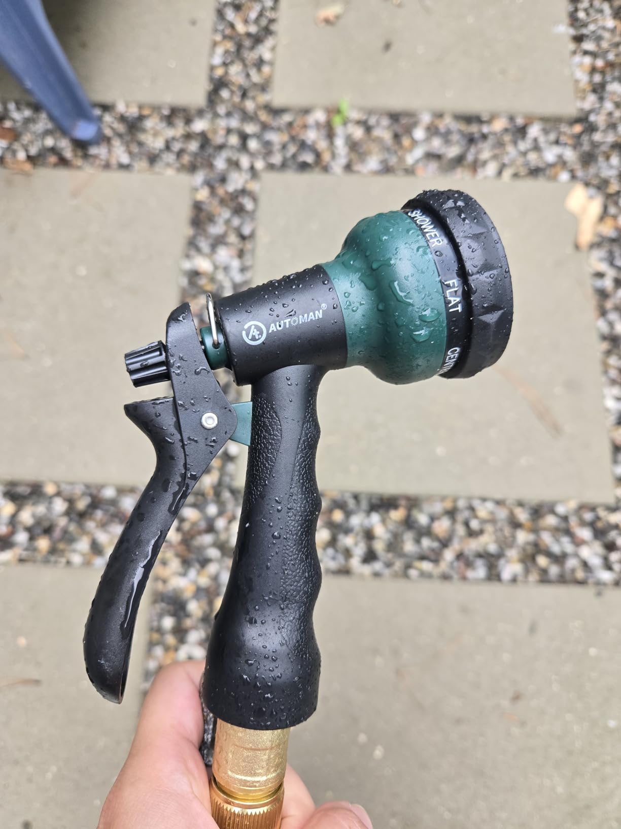 AUTOMAN Garden Hose Nozzle, Water Hose Sprayer Nozzle with 7 Adjustable Watering Patterns, Slip Resistant for Watering Plants, Lawn& Garden, Washing Cars, Cleaning, Showering Pets & Outdoor Fun. customer photo 2
