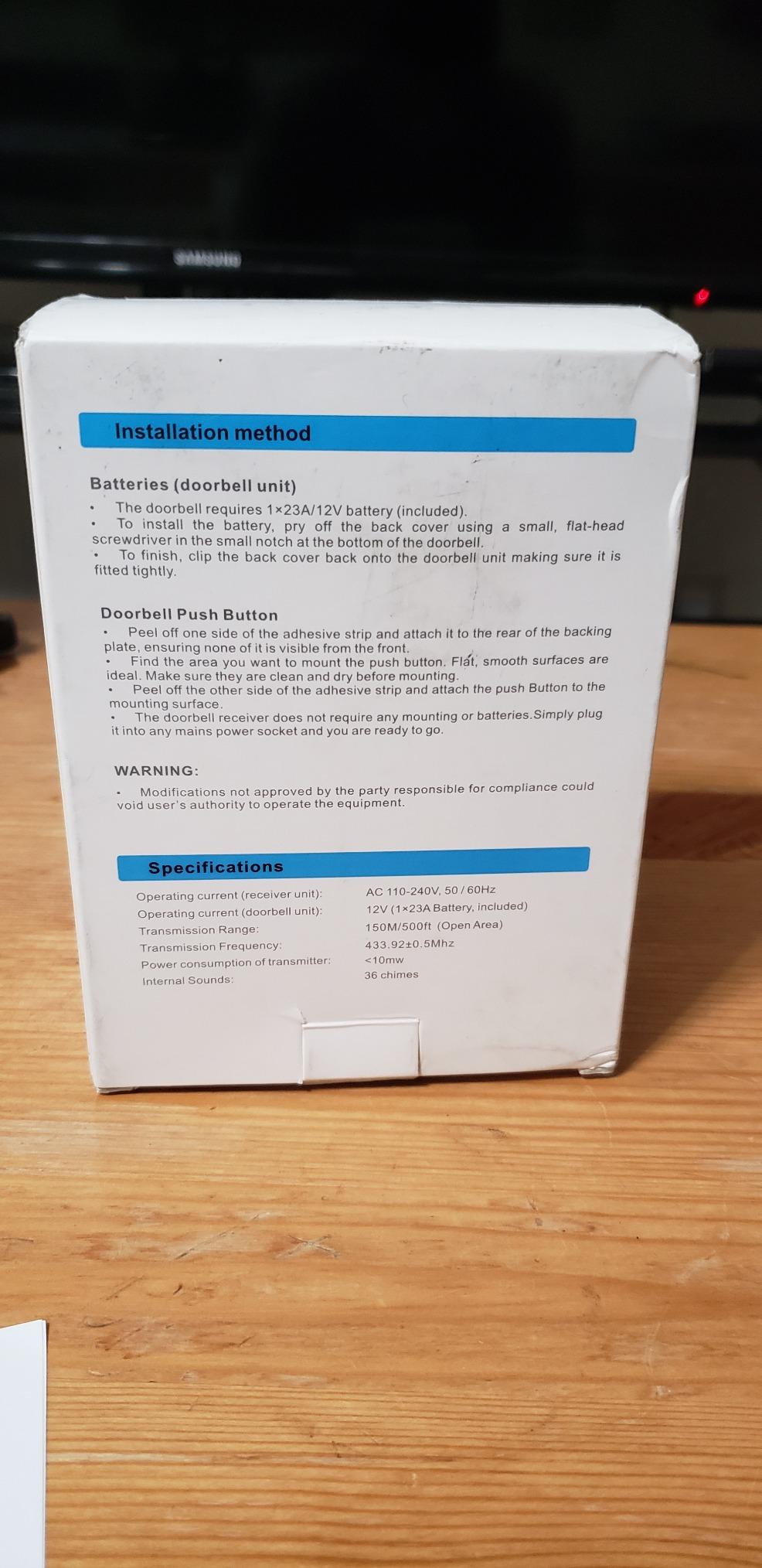 BO YING Wireless Doorbell, Waterproof Door Bell with 38 Melodies and Led Flash,1000-Foot Range, 4 Level Volume, 2 Remote Buttons & 1 Receiver, (White) customer photo 2
