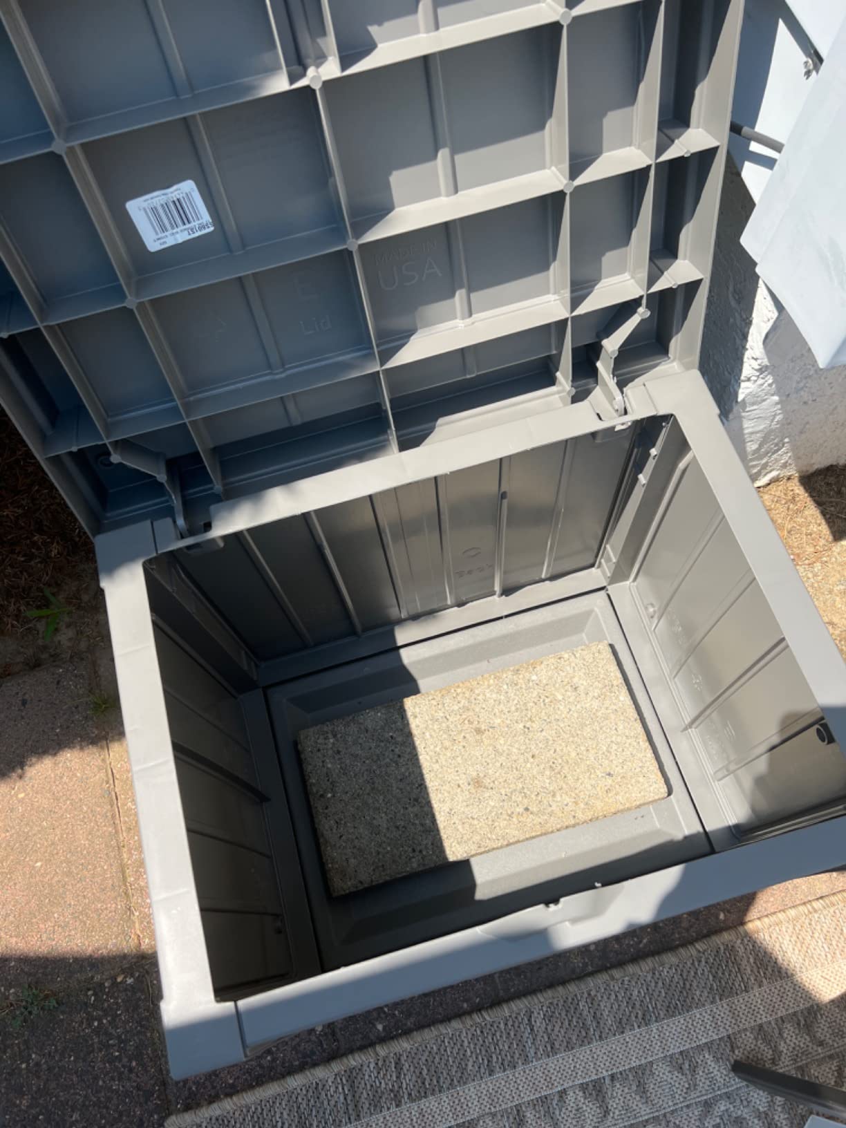 Suncast Outdoor Storage Box - 22 Gallon Stone Gray Resin Outdoor Deck Box with Seat, Weatherproof Patio Storage Bin Container for Keeping Cushions, Tools, & Towels for Pool, Yard, & Garden customer photo 2