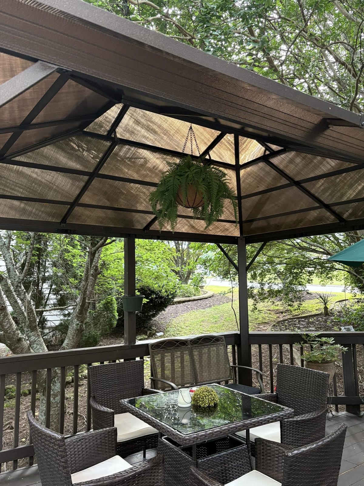 EROMMY 10' x 13' Gazebo Polycarbonate Double Roof Canopy Outdoor Aluminum Frame Pergola, Permanent Pavilion with Netting and Curtains for Garden Patio Lawns Parties customer photo 2