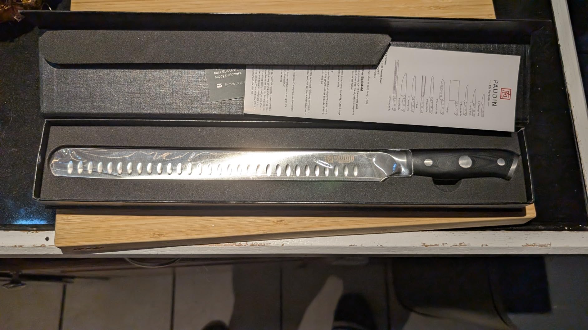 PAUDIN Brisket Knife, 12 Inch Dishwasher Safe Carving Slicing Knife for Meat, Razor Sharp German 1.4116 Steel Smoked Meat Cutter with Non-Slip Ergonomic G10 Handle & Gift Box, Perfect Gifts for Men customer photo 1