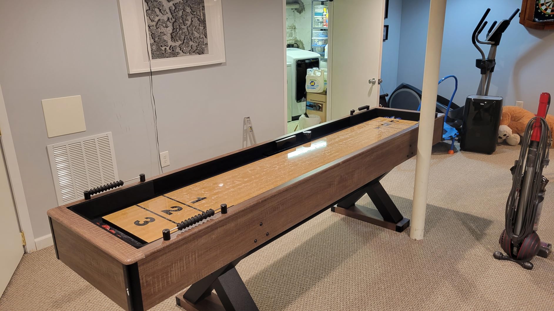 Hathaway Excalibur 9-Ft Shuffleboard Table for Great for Family Recreation Game Rooms, Designed with a Rustic Driftwood Finish with Built-In Leg Levelers, Includes 8 Pucks, Table Brush and Wax customer photo 1