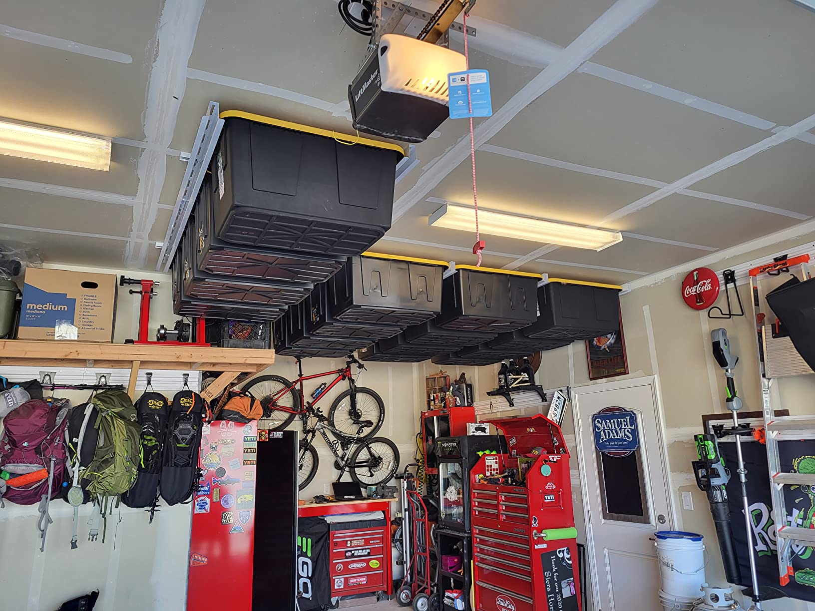 E-Z Garage Storage Tote Slide PRO – Made in USA Ceiling Tote Rack, 15 Totes customer photo 2