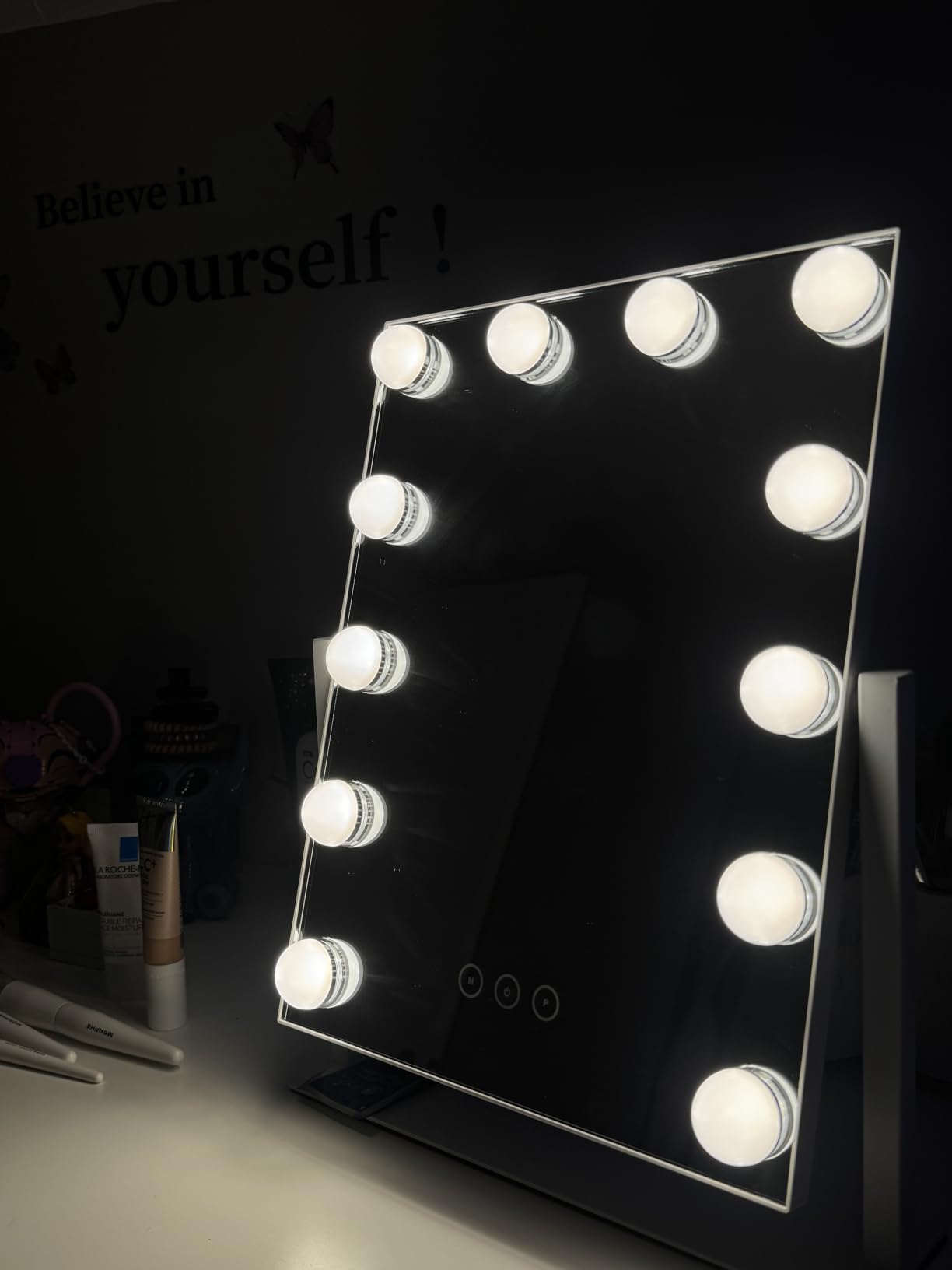 Vanity Mirror with Lights, Makeup Mirror with Lights, 3 Color Lighting Modes Detachable 10X Magnification Mirror Touch Control, 360°Rotation, White customer photo 2