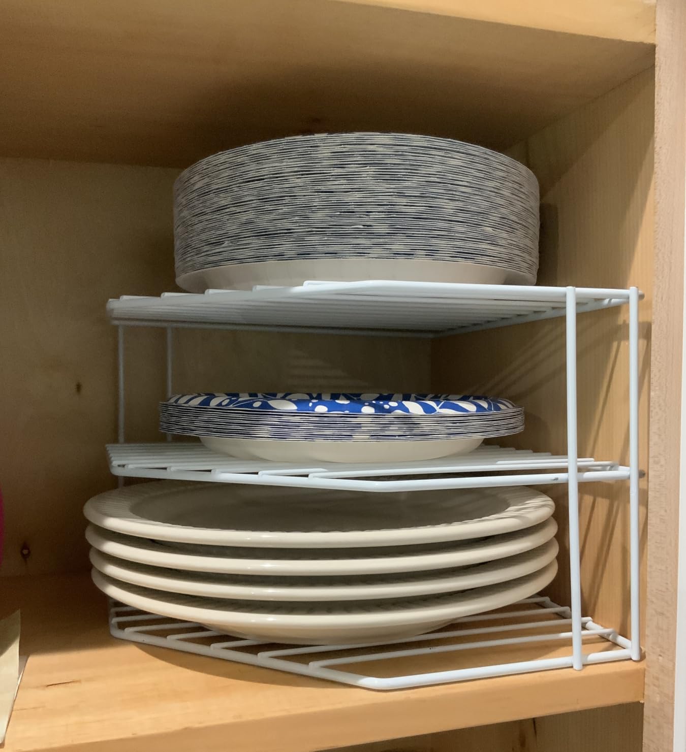 3-Tier Corner Shelf Counter and Cabinet Organizer - Steel Metal Wire - Rust Resistant - Plates, Dishes, Cabinet & Pantry Organizer - Kitchen Organization (10 x 7.5 Inch)(White) customer photo 1