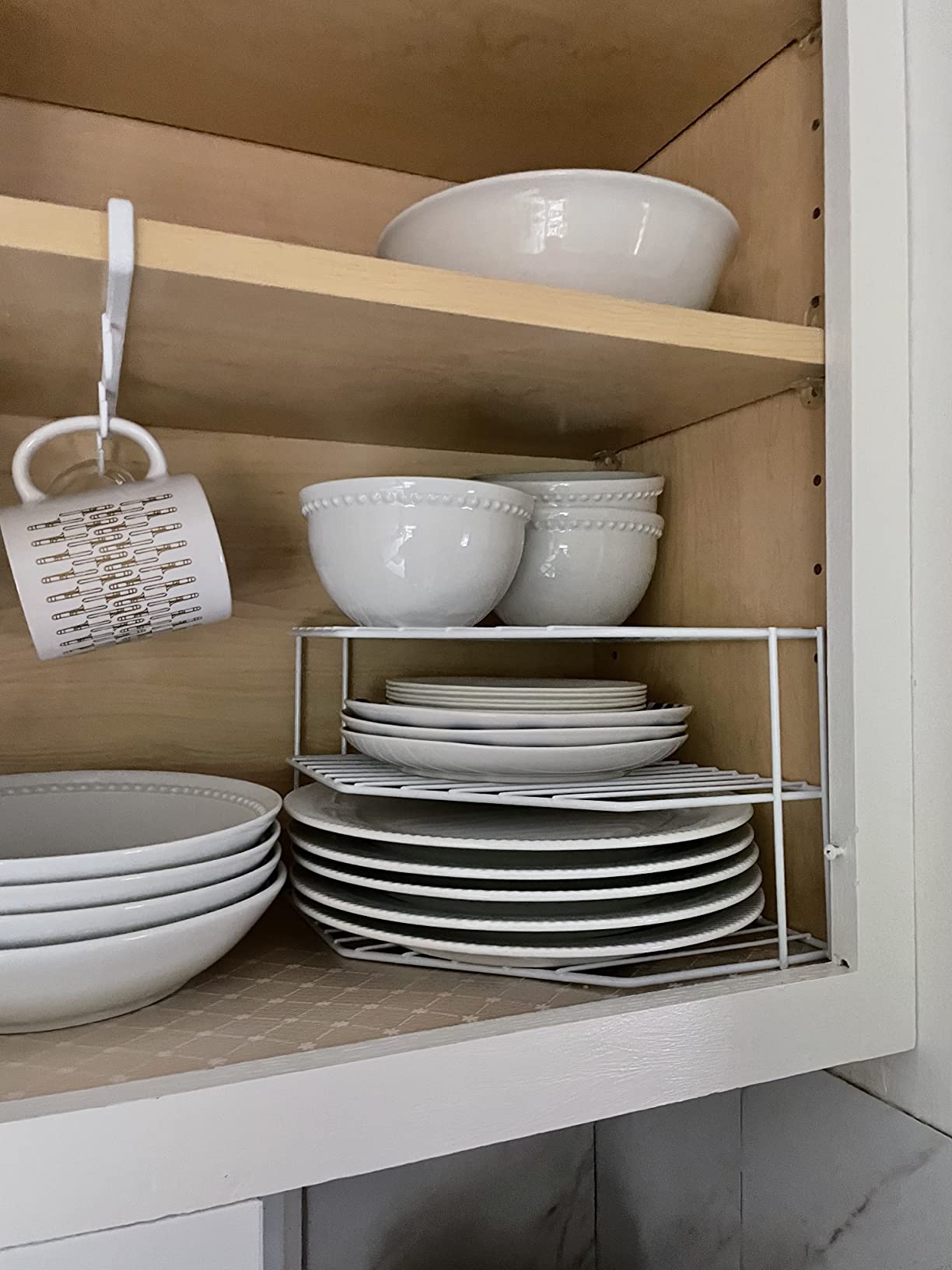 3-Tier Corner Shelf Counter and Cabinet Organizer - Steel Metal Wire - Rust Resistant - Plates, Dishes, Cabinet & Pantry Organizer - Kitchen Organization (10 x 7.5 Inch)(White) customer photo 2