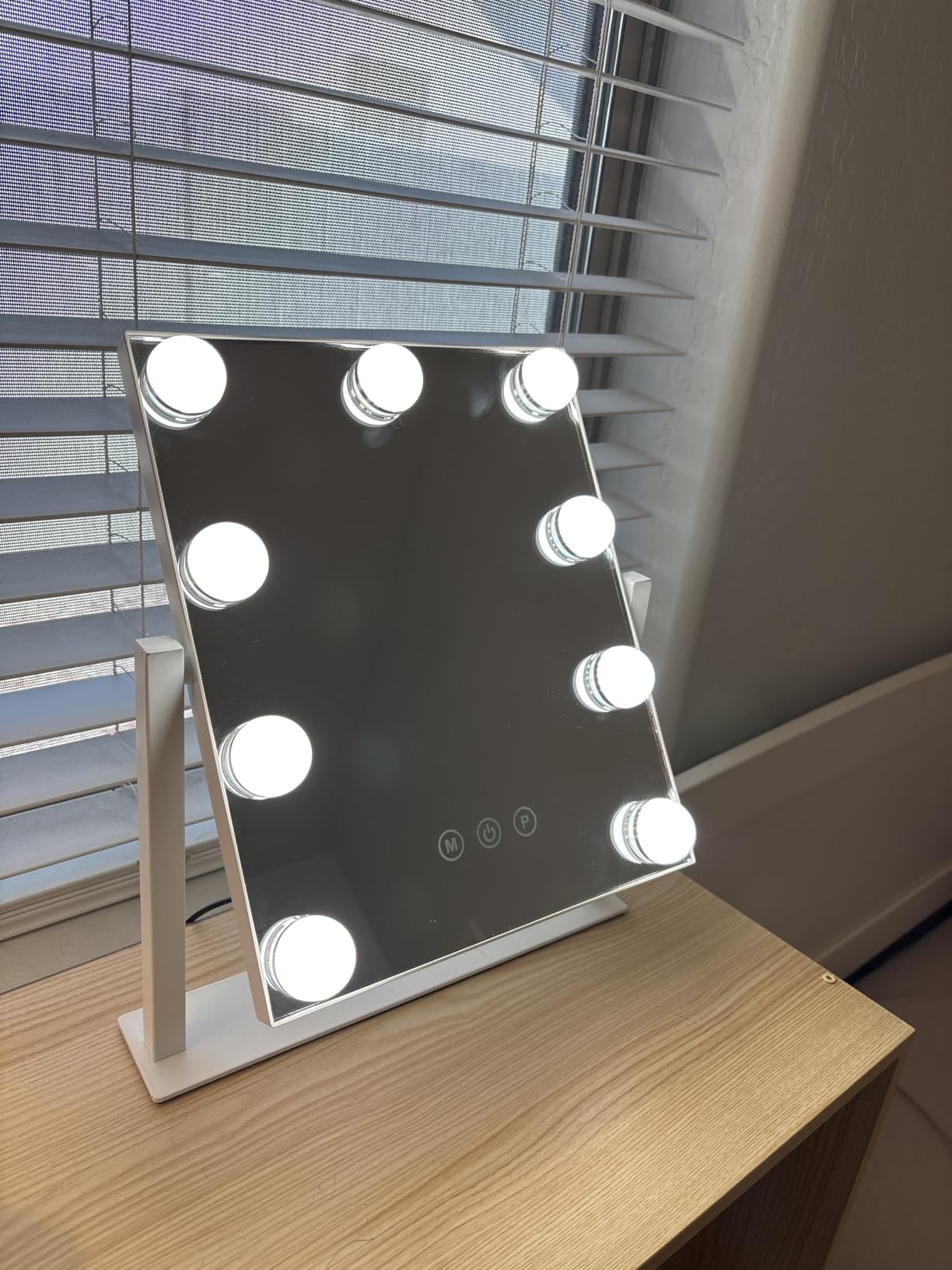 Kotdning Vanity Mirror with Lights, Lighted Vanity Mirror with 9 Dimmable Bulbs for Dressing Room & Bedroom, 3 Color Lighting, Modes Detachable 10x Magnification 360°Rotation(White) 12