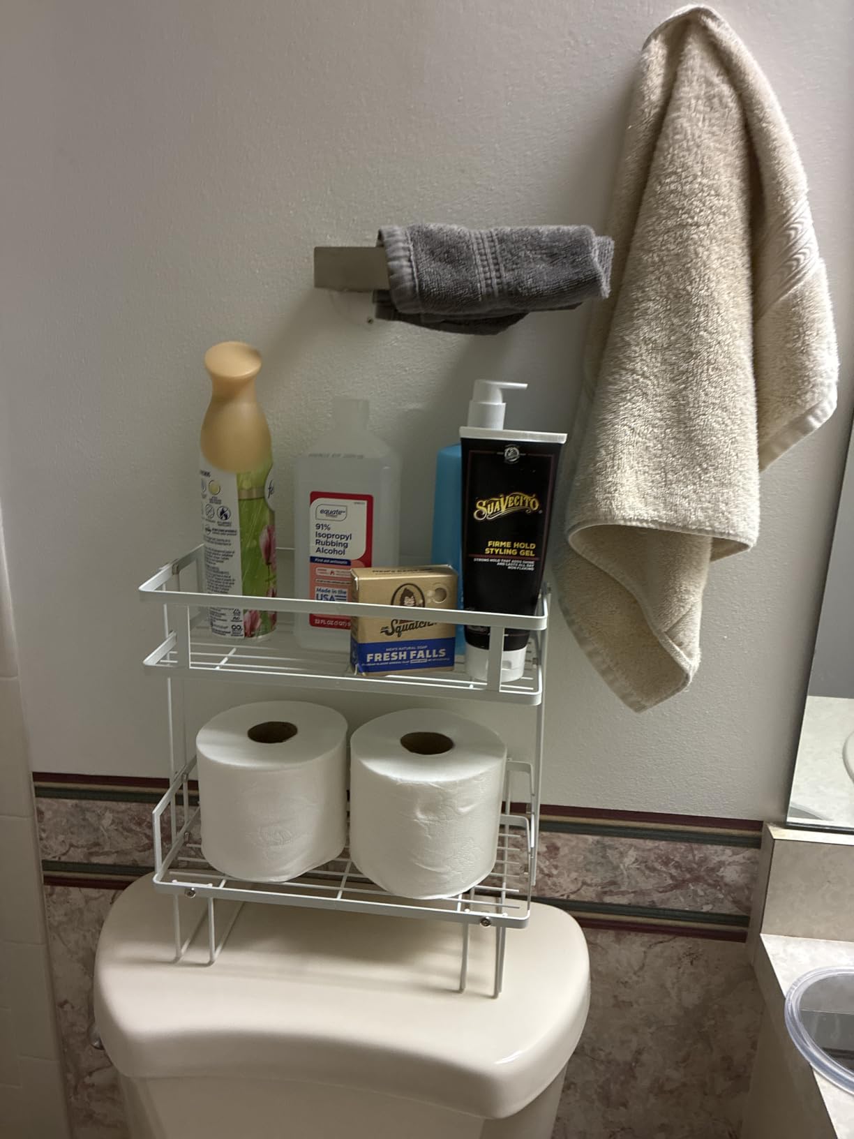 Godboat 2-Tier Over Toilet Storage Shelf, Wall-Mount with 2 Hook/Paper Rack customer photo 1