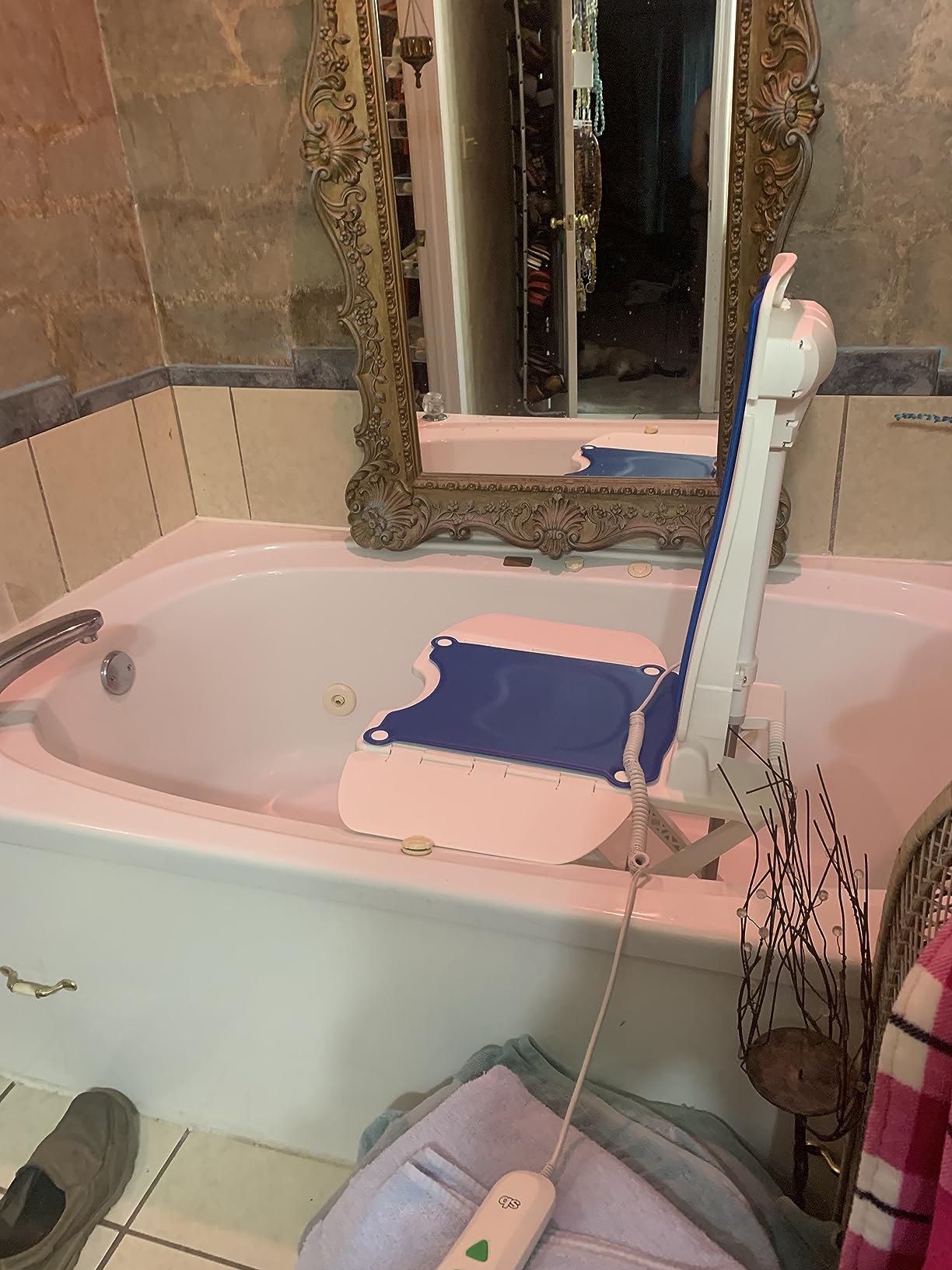 BathLyft (& Floor Lift) | 1 Year Warranty | Floor Lift & Chair Lift | Lightweight, Battery-Operated w Remote | Reclining 53° Support | for Seniors & Disabled | FSA HSA Eligible (Blue) customer photo 1