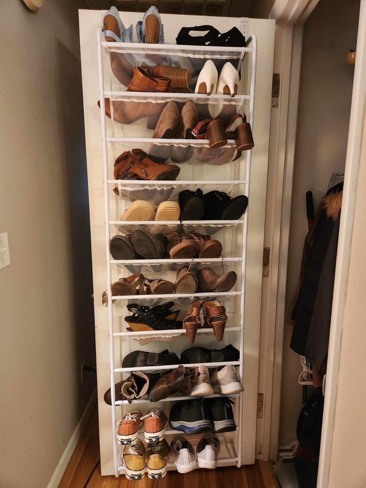Whitmor 36 Pair Over The Door Shoe Organizer, 12 Tier Hanging Shoe Organizer, Heavy Duty Metal & Mesh Shoe Holder, Hanging Shoe Rack for Closet Organizer & Storage, 74