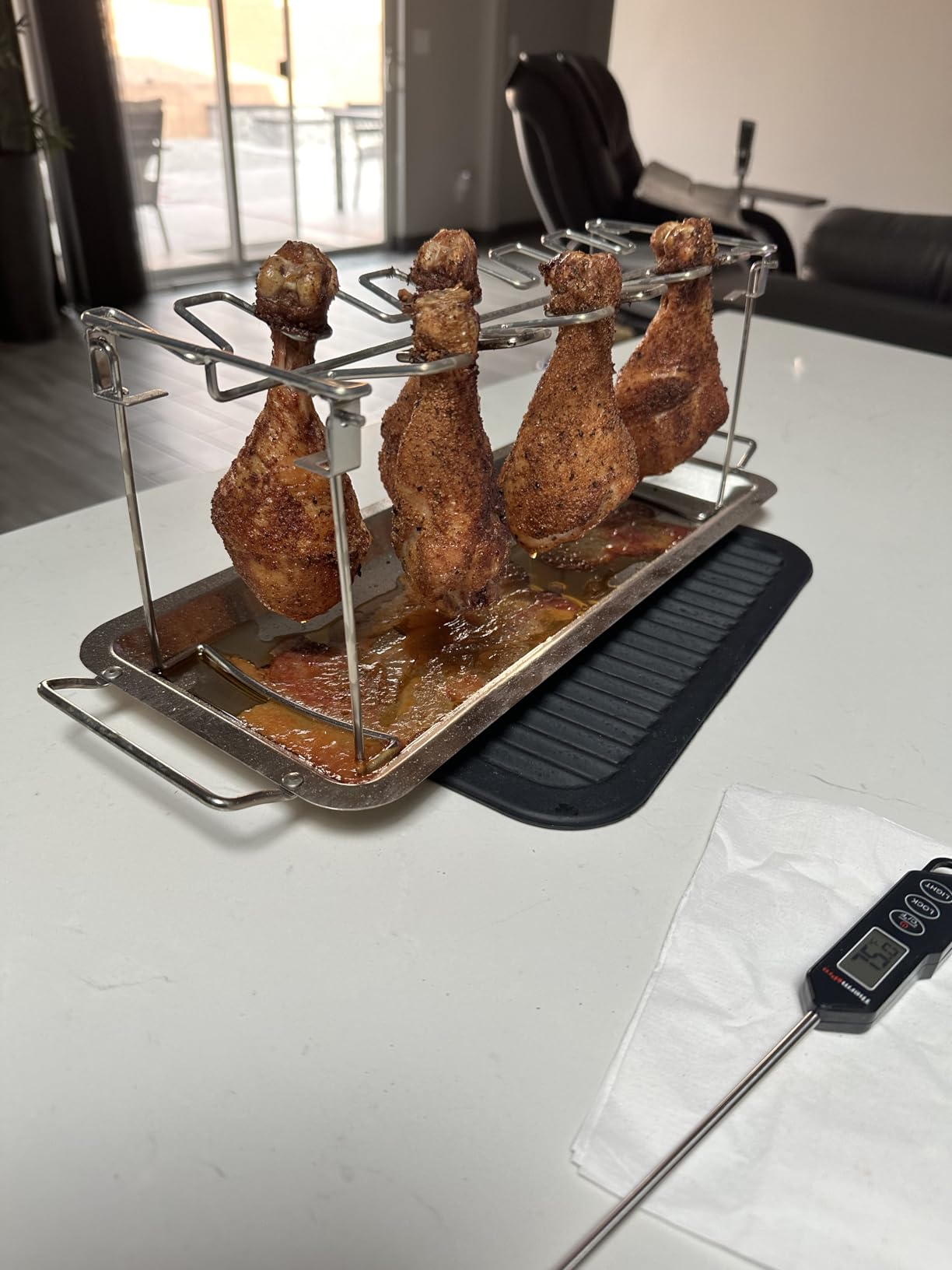 UNCO- Chicken Leg Rack for Grill with Drip Pan, 14 Slots Stainless Steel, Chicken Wing Rack for Smoker, Chicken Drumstick Rack, Chicken Stand for Smoker, Chicken Drumstick Holder, Grill Rack. customer photo 1