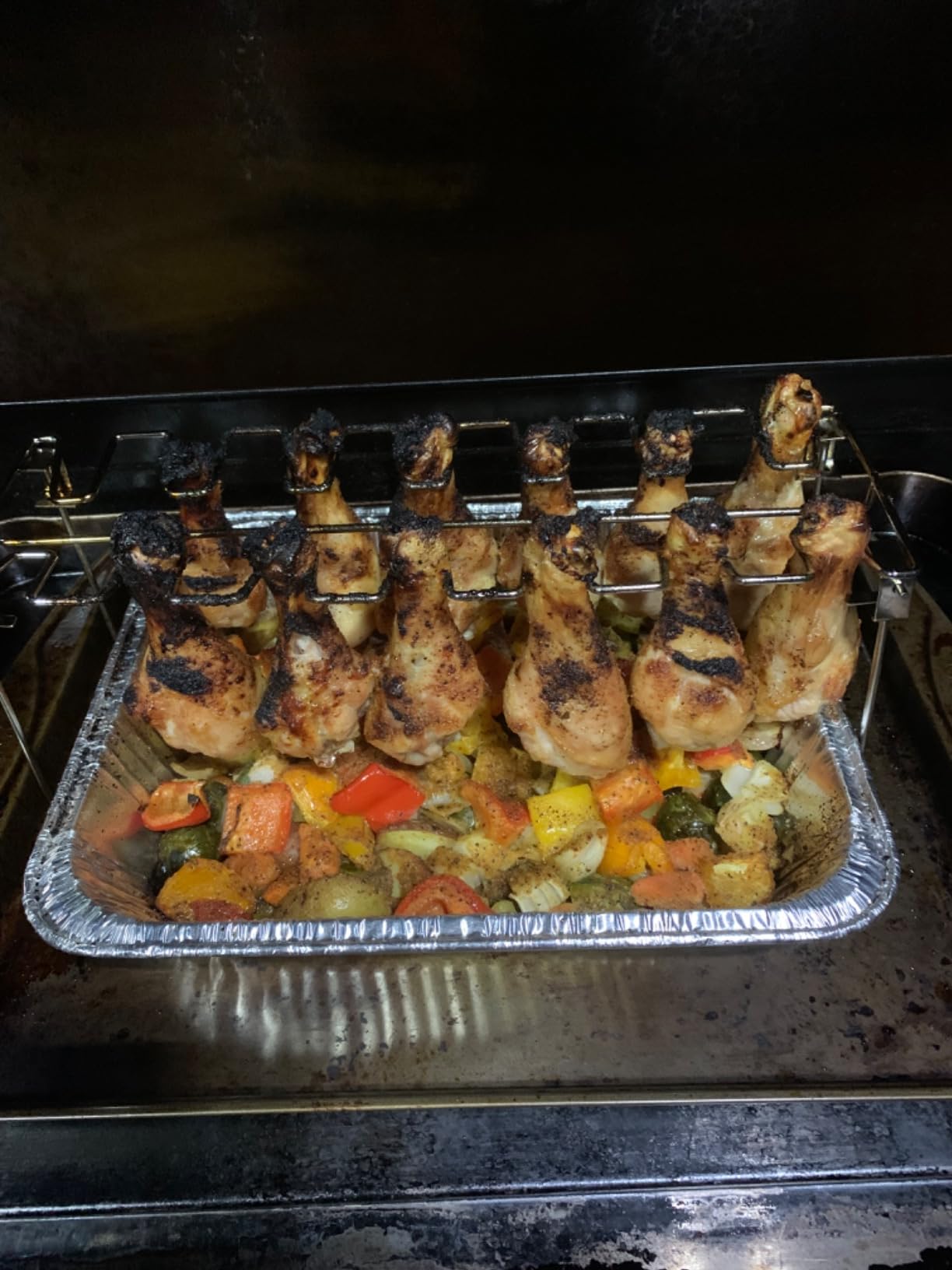UNCO- Chicken Leg Rack for Grill with Drip Pan, 14 Slots Stainless Steel, Chicken Wing Rack for Smoker, Chicken Drumstick Rack, Chicken Stand for Smoker, Chicken Drumstick Holder, Grill Rack. customer photo 2