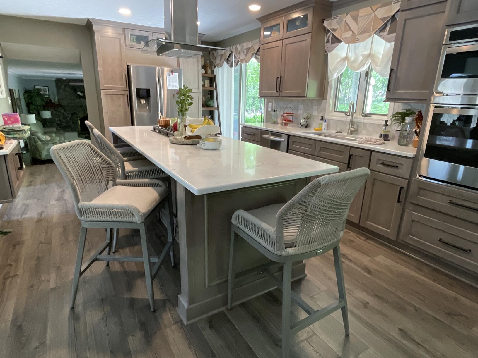 PURPLE LEAF Counter Height Bar Stools Set of 2 Cushion and Back, Light Grey customer photo 2