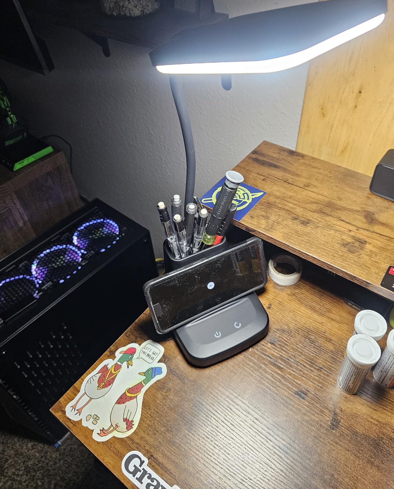 LED Desk Lamp with 10W Wireless Charging & Pen Holder, Black | CRI 95, 800LM, Stepless Dimming, 3 Modes, 360°Flexible Arm, Touch, Study Table Lamp for Home Office, Dorm Room, with Adapter customer photo 2