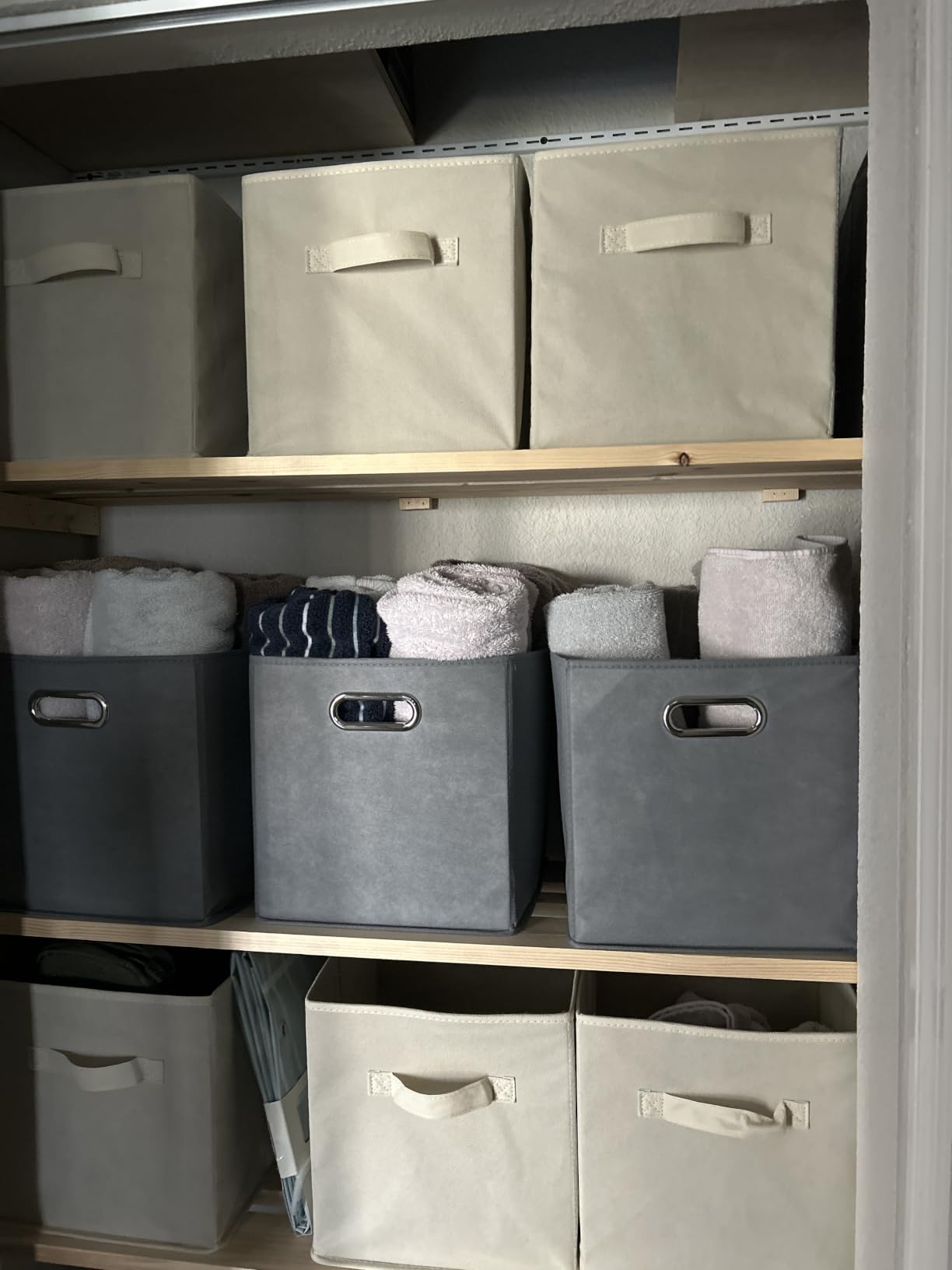Amazon Basics Collapsible Fabric Storage Cube Bins Organizer with Handles for Organizing, Sturdy, Gray, 13 x 13 x 13 inch, 6-Pack customer photo 1