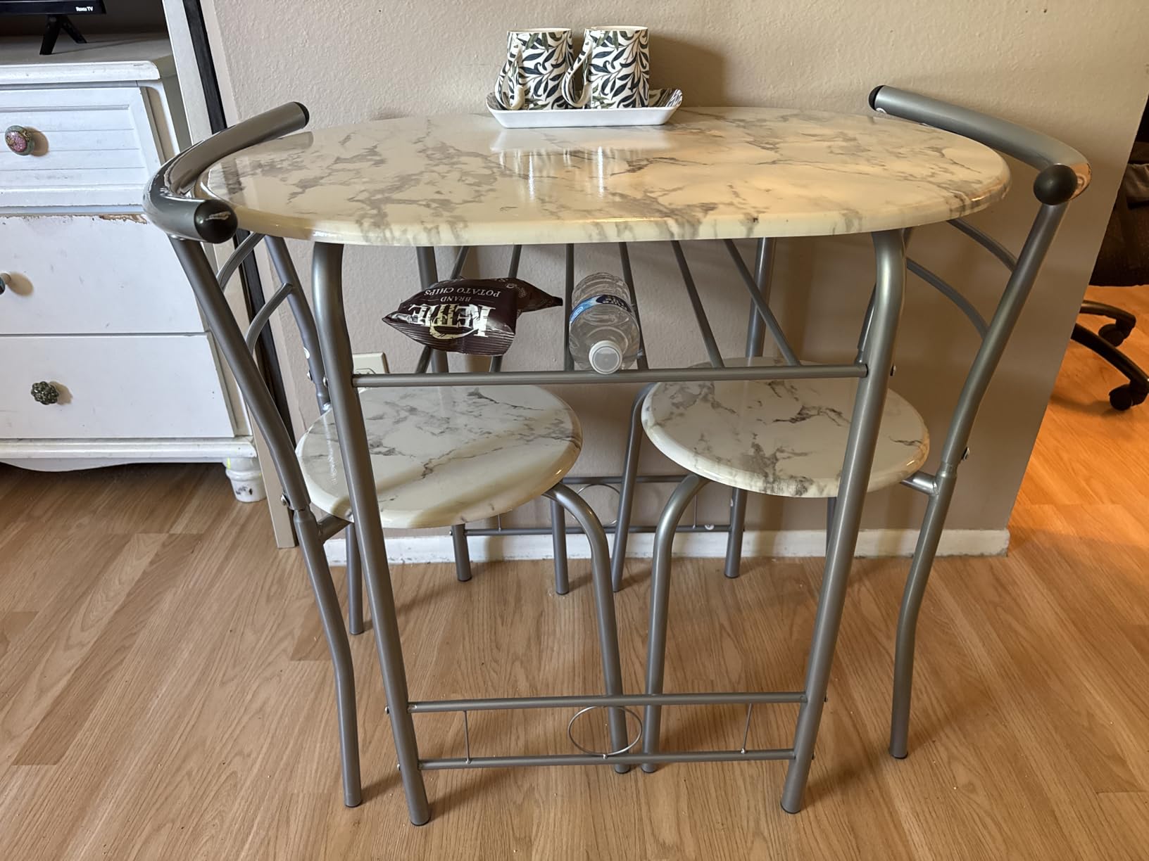JUMMICO 3-Piece Wooden Round Table & Chair Set (Walnut/Black) customer photo 1