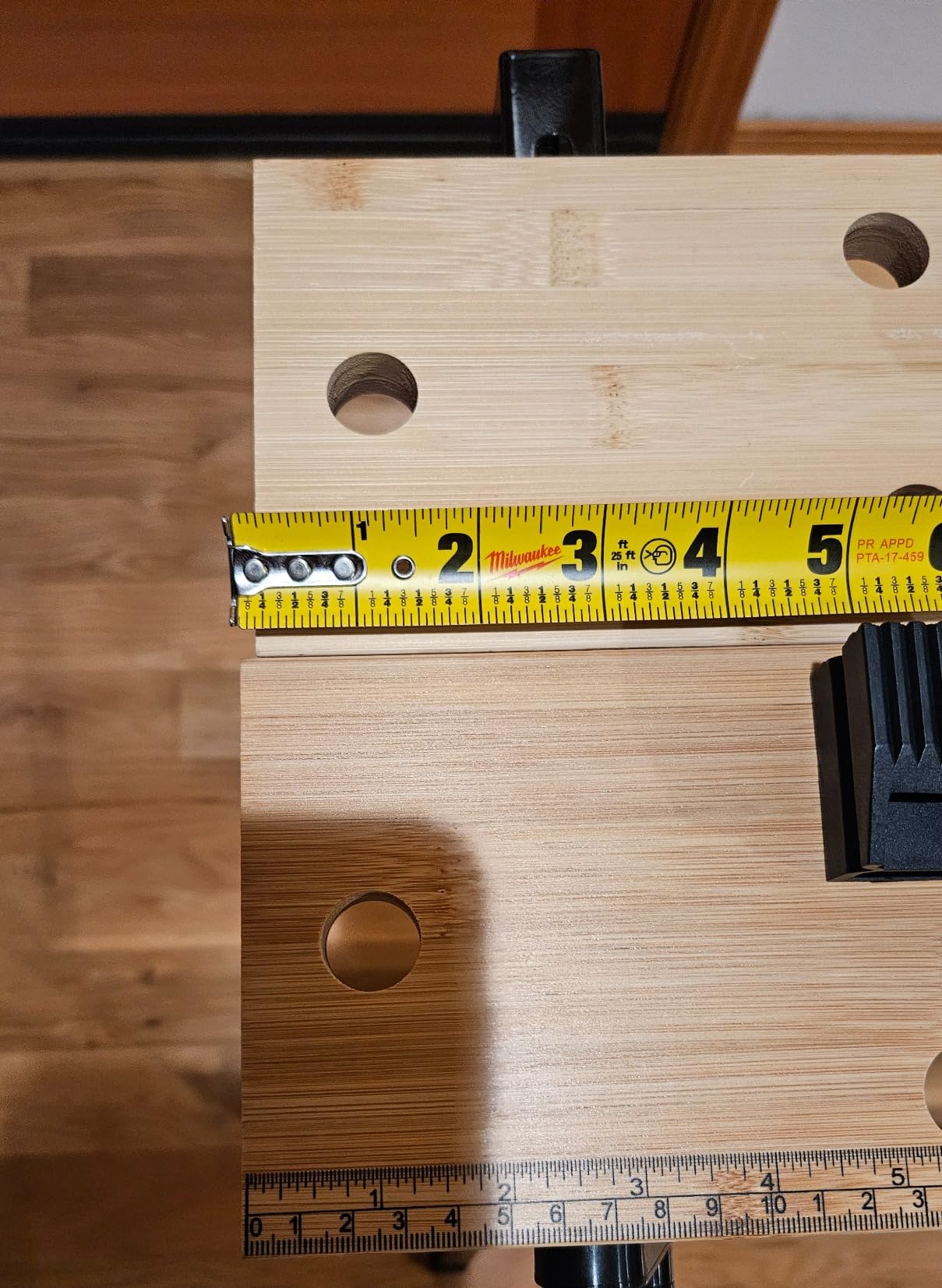 POWERTEC Portable Small Workbench with Vise, Imprinted Ruler and Protractor Scale, Folding Sawhorse/Worktable and 4 Bench Dogs for Woodworking Projects (MT4006V) customer photo 2