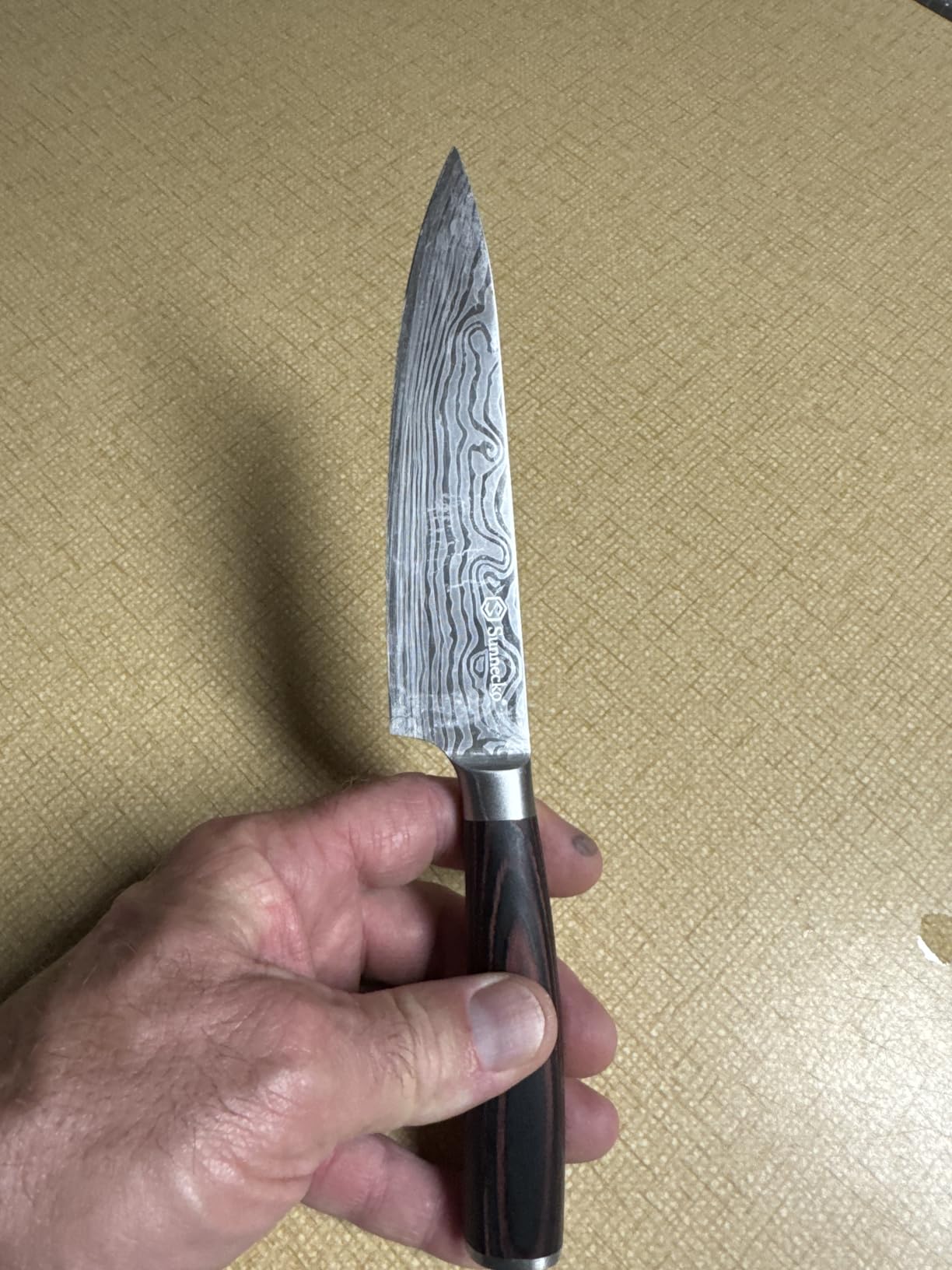 Sunnecko 8 Inch Chef Knife - Ultra Sharp Vegetable Kitchen Knife | 12-15 Degree Edge for Meat Cutting Japanese Style, High Carbon Stainless Steel, Pakkawood Handle & Sheath, Cooking & BBQ Gift customer photo 2
