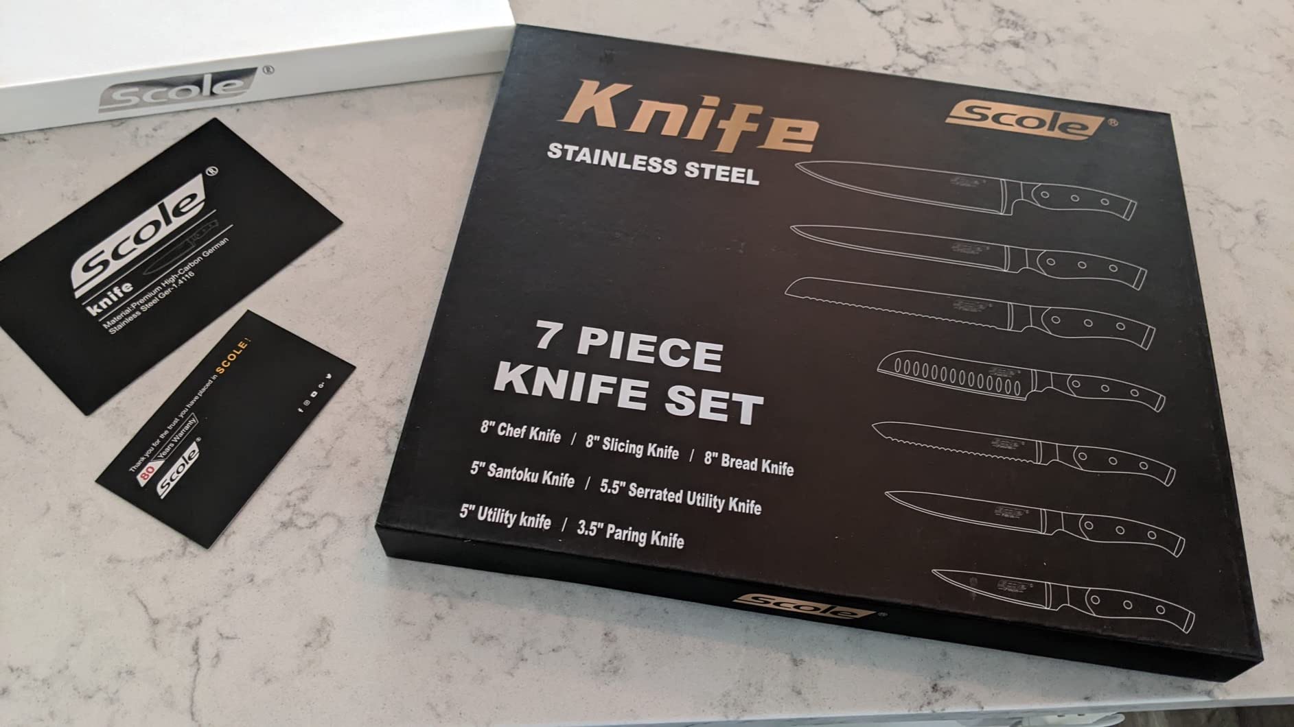 SCOLE Chef Knife Ultra Sharp Kitchen Knife Set 7-Piece, Premium German 1.4116 Stainless Steel Chefs Knife Set, Ergonomic Handle Professional Full Tang Knives Set for Kitchen with Gift Box customer photo 1