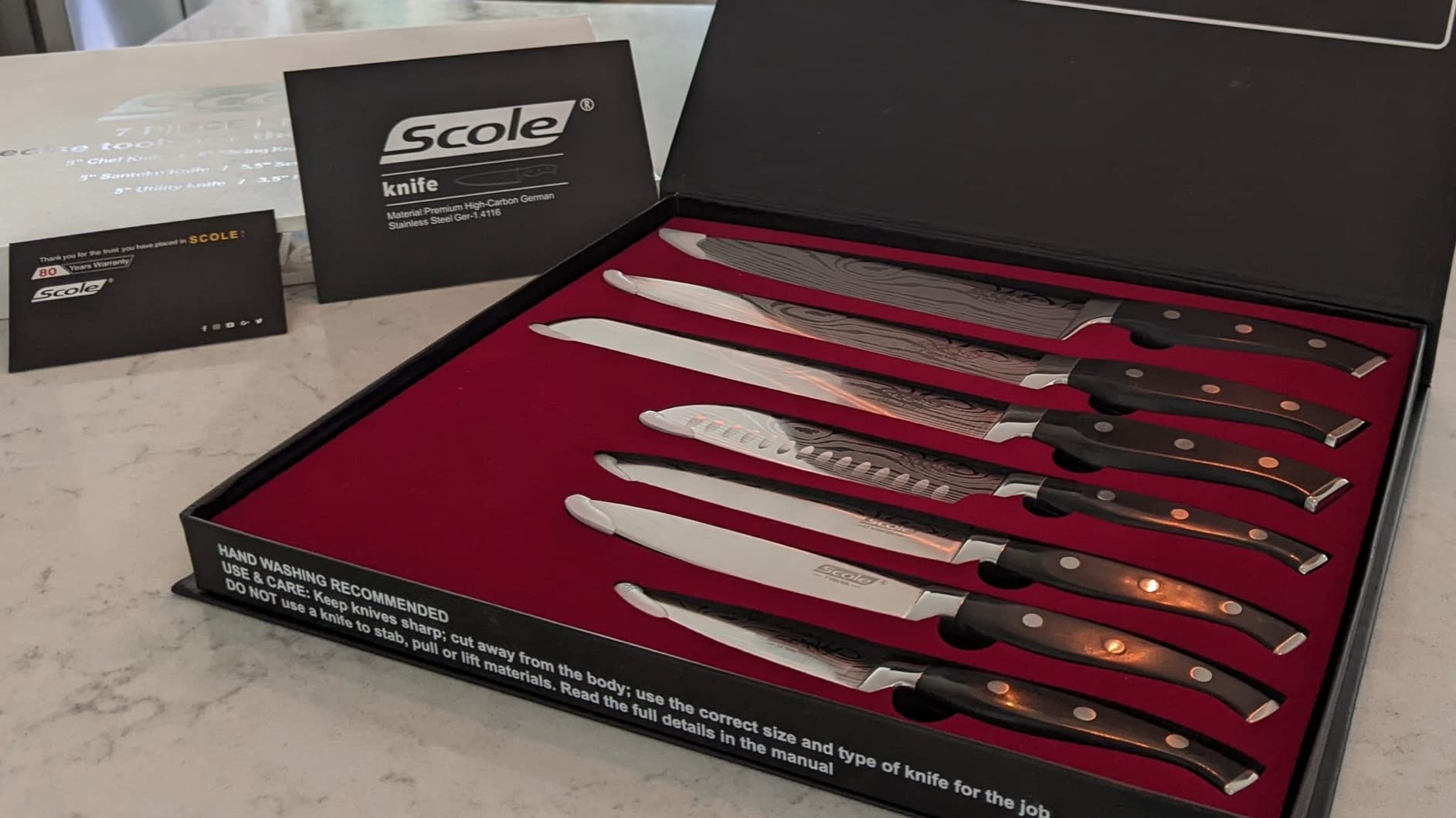 SCOLE Chef Knife Ultra Sharp Kitchen Knife Set 7-Piece, Premium German 1.4116 Stainless Steel Chefs Knife Set, Ergonomic Handle Professional Full Tang Knives Set for Kitchen with Gift Box customer photo 2