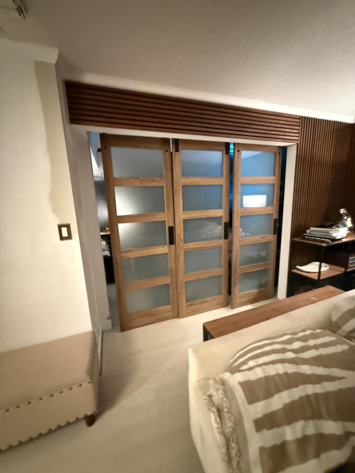 FREDBECK 30 x 84 Barn Door with 5-Panel Frosted Glass and Hardware Included customer photo 1