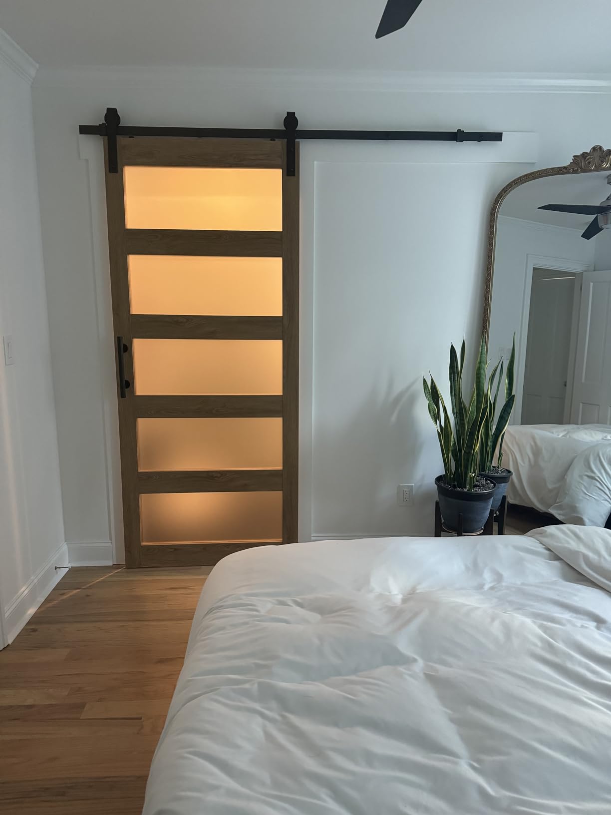 40in x 84in 5-Panel Sliding Glass Barn Door with 4ft Hardware Kit customer photo 2